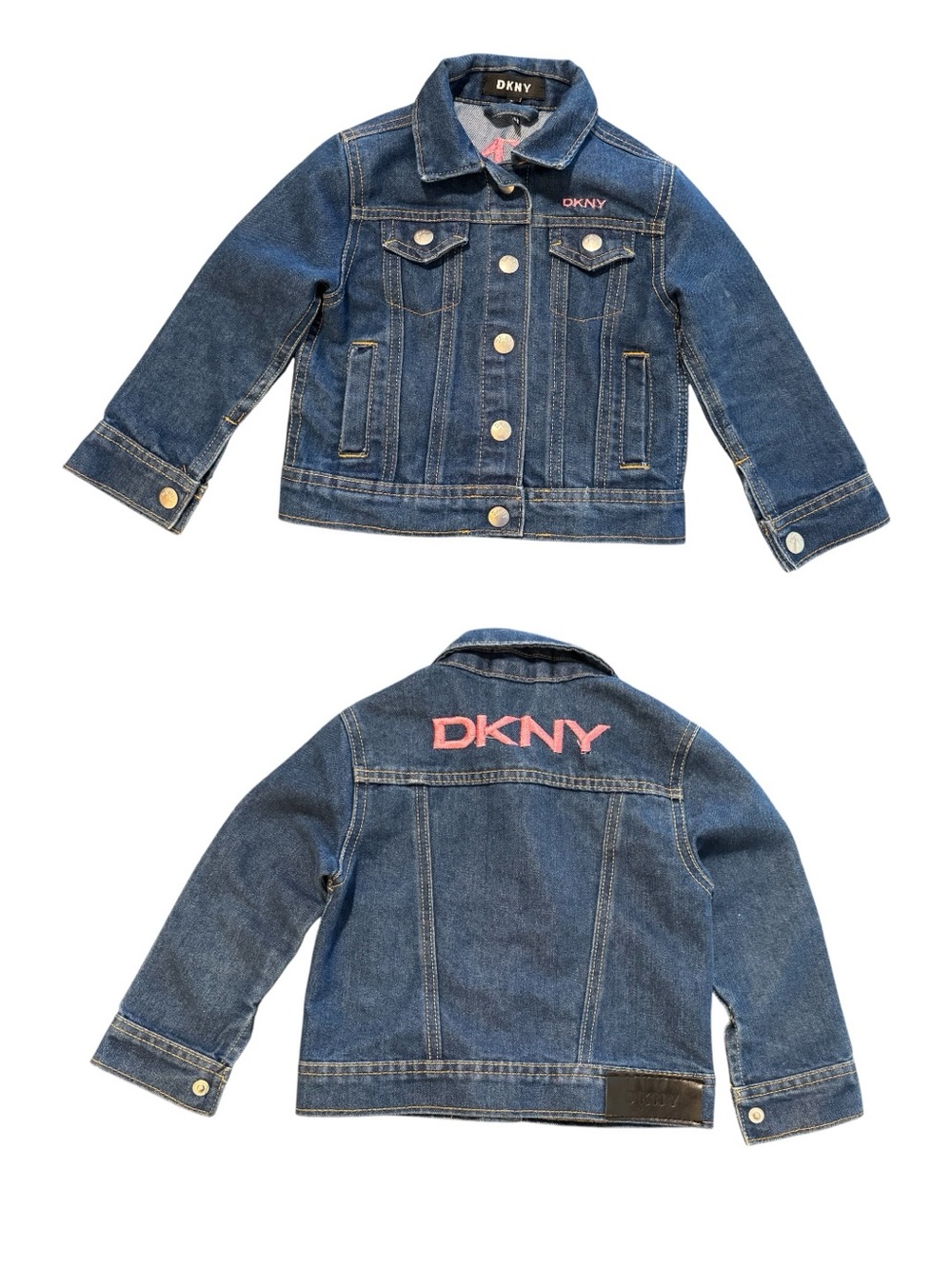 DKNY Girls Denim Jacket with Pink Logo Accent